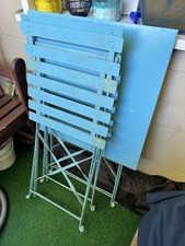 Gartenmöbel Set Metall babyblau hellblau blau zwei Stühle und einen Tisch