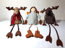 3er Set Kantenhocker Elch + Engel Dekofiguren Weihnachten Handarbeit Tierfigur