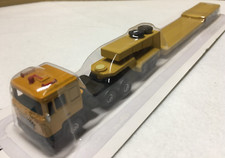 H0-LKW BOLEY  3-Axel-Tractor + Multi-Axle Flatbed-Gooseneck Lowboy Trailer -gelb