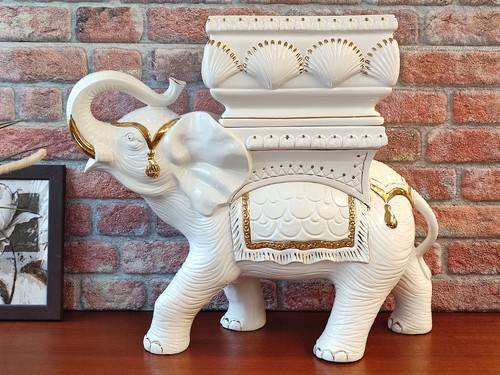 Keramik elefant weiß gold - keramik,