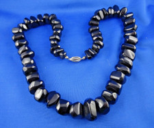 C49 Vintage Schwarze Achat Kette TL 60 cm mit 835 Silber Verschluß