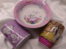 Kinder-Tassen 2 Stk. a´250 ml, Snoopy+Pony (Nici) + Müslischale Elfen (Scout) 