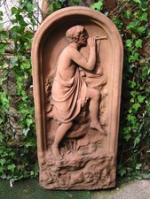 Pan mit Flöte Relief Wandbild Wand Bild aus Kunst Sandstein im Antik Look A 01