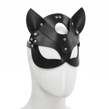 Katzenmaske Damen Halloween Cat Kostüm Zubehör Schwarze PU Ledermaske Augenmaske