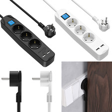 Steckdosenleiste 2x USB 3 Fach Mehrfachsteckdose Verlängerungskabel Flachstecker