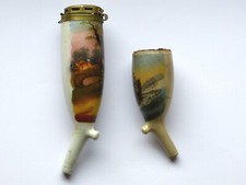 2 antiker Reservistenpfeifenköpfe, ca. 1910, alles original, bemaltes Porzellan