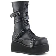 TRASHVILLE-205 vegane Damenia Damen Herren Plateaustiefel schwarz mit Riemchen