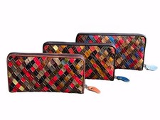 Echt Leder Portemonnaie Stripes Geldbörse Etui lang