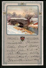 AK Deutscher Schulverein Nr. 117: Winterliche Landschaft mit Brücke, Neujahrsgr 