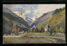 Künstler-AK Edward Harrison Compton: Böckstein, Ortspartie mit weidenden Kühen 