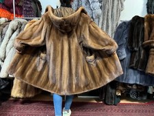 Nerzmantel Nerz Pelz Kapuze Wende Pelzmantel Real Fur Mink Hoodie Visone L-XL