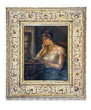 Lesende Schönheit – Originalgemälde von Ludwig Kandler (1865) - Öl auf Leinwand