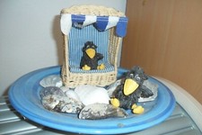 Teller Strandkorb Nordseemuscheln 2 Raben Deko Sommer Urlaub guter Zustand