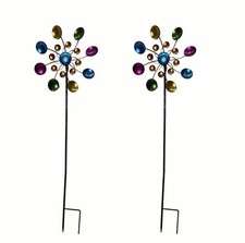 2 x Metall Windrad Exotic Flower Rainbow Ø: 34cm H.: 84cm Windspiel Deko Garten