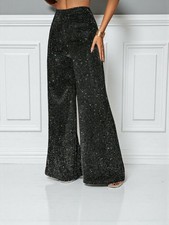 Coole Schimmer Leggings Tights Hose mit Weitem Bein Leggins Stoff Schlitz XL