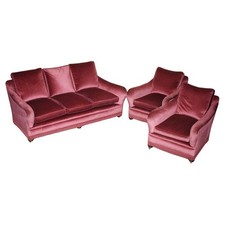 EXQUISITES VIKTORIANISCHES LACHS VELOURS POLSTERSOFA & PAAR SESSEL SUITE