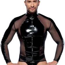 T-Shirts Herren Lack Netz eng Langarm Hemd Wetlook Glanz PVC transparent "Glenn"