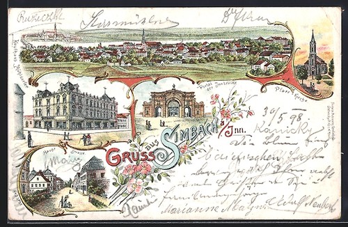 Lithographie simbach inn - lithographie, a.