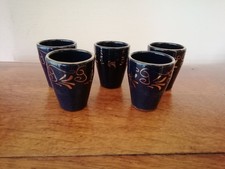 5 schöne Vintage Keramik Wodka Becher Schnapsglas vergoldet blau Goldrand 50 ml