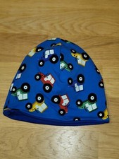 Kinder Mütze KU 46, für ca. 1-2 Jahre, Bunte Trecker Blau, handgenäht