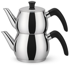 Caydanlik Teekanne Edelstahl 2-stöckig – Türkischer Teekocher induktionsgeeignet