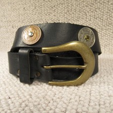 Ledergürtel Größe 26 klein schwarz massiv Münzen American Cent schmal Vintage 7733