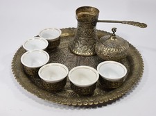 arabisches Mokka-Kaffeeset Porzellaneinsatz Kupfer Chrom Mocca Tassen Zuckerdose