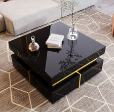 Couchtisch Hochglanz Wohnzimmertisch Mit 2 Schubladen Quadratisch Kaffeetisch