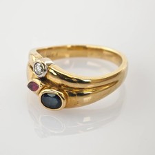 Vintage Goldring mit Diamant, Saphir und Rubin – edler Damenring