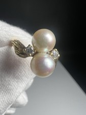 Gold Ring 750er/ 18K mit 2 Diamanten & 2 Perlen Vintage RG 60