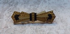 Schöne ältere Pierre Bex Stil Art Deco Emaille Gold/Schwarz Pin Brosche 5 cm