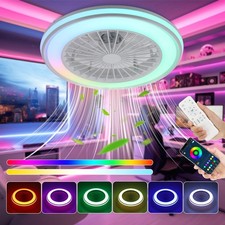 LED Ventilator RGB Deckenlampe Leiser Deckenventilator Dimmbar+Bluetooth Musik