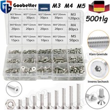 500tlg Senkkopfschrauben Muttern Sortiment Set M3 M4 M5 Imbusschrauben Edelstahl