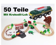 Holz Eisenbahn Kinder Set Bauernhof Zubehör mit Lok batteriebetrieben elektrisch