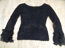 NICOWA schöner Häkelpullover Netzoptik m. Fellstreifen schwarz Gr. 42 TOP ZC1017