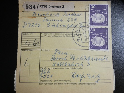 Paketkarte 1978 brd dietingen - paketkarte,