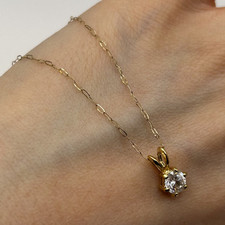 Diamonique Anhänger feine Erbskette Halskette 9 kt 9 kt Gelbgold - 16" Zoll