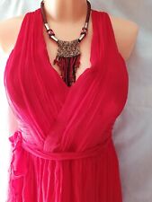 k202 NEU L 38 40 Maxi Fest Ball Kleid rot Georgette Fließend Raffiniert Schleife