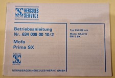 Original Hercules Sachs Betriebsanleitung für Mofa Prima SX aus 1983