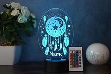 Personalisierter LED Traumfänger Mond - Kinder Nachtlicht mit Name, Dimmbar