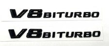 2X Schwarz GLANZ Mercedes Benz V8 Biturbo Schriftzug Emblem Logo Kotflügel NEU