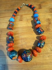 Halskette Collier aus antiken Murano Perlen Millefiori 