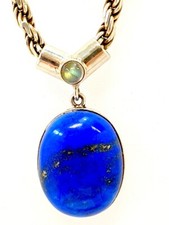 Sterling Silber 925 Dicke Kordelkette mit große Lapislazuli Anhänger um 1960