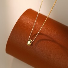 Minimalistische 925 Silber Halskette mit Glattem Bohnen-Anhänger, zart & elegant