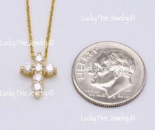 14k massiver Gelbgold natürlicher Diamant Kreuz Anhänger 0,32 ct