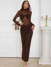 Kleid Elegant Lang Dunkelbraun