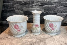 Vintage Porzellan, Bone China ?? Vasen Schalen weiß mit rosa Blumen Tischkleidung 