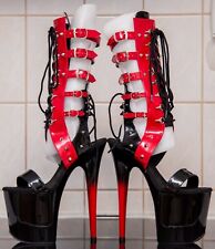 PLEASER FLAMINGO-800-38 Schwarz-Rot Lack Plateau High Heel Sandaletten EU38/US8