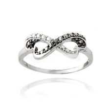 925 Silber Schwarz Diamant Akzent Unendlichkeit Herz Ring