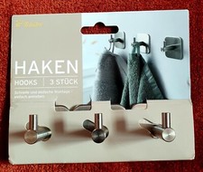 Tchibo 3 silberne selbstklebende Badhaken Handtuchhaken 3M Klebestreifen Neu